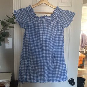 Pleione off the shoulder blue gingham mini dress. Size Medium.